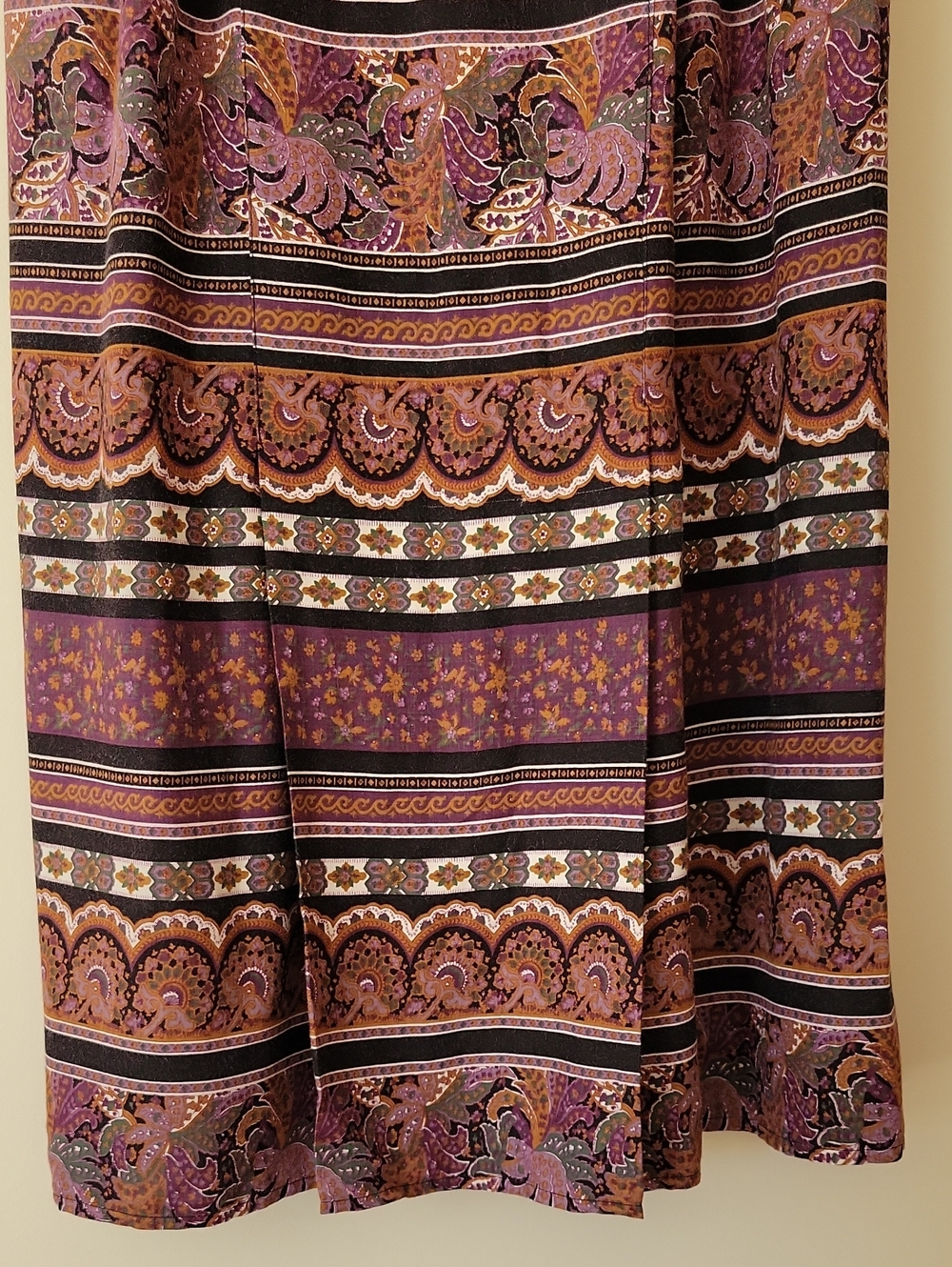 Vintage 70s Boho Purple Paisley Floral Hippie Print Rayon Maxi Skirt Size XS - Picture 5 of 9